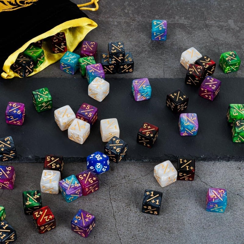 PUGED 82 Pack Magic The Gathering Counter Dice Set 72 Pcs D6 MTG Dice Life Counters Tokens for Magic Card Game Accessories with 3 Pcs Rolling Dice 7 Pcs Drawstring Bags - Image 5